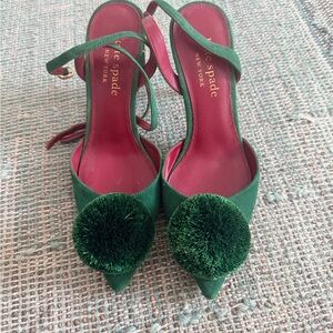 Kate Spade Green Pom-Pom Heels